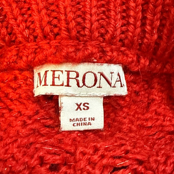 Merona Crewneck Knit Sweater Women’s XS Wool Blend Loose Fit Red Sparkle Holiday - Picture 7 of 9